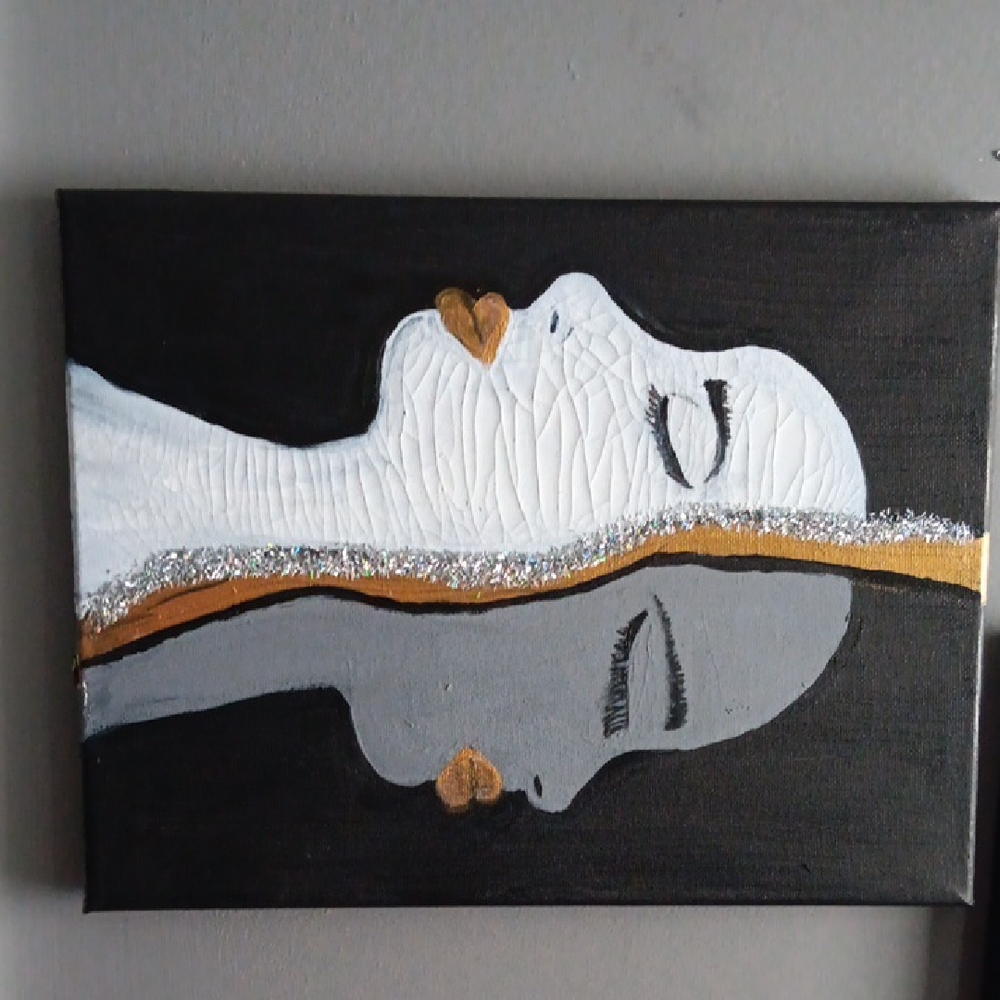 Abstract Black and White Canvas Art 8x10 Cracked Acrylic Paint "SAVE US"